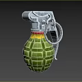 Green Textured Hand Grenade With Metal Safety Pin And Red Yellow Bands Design