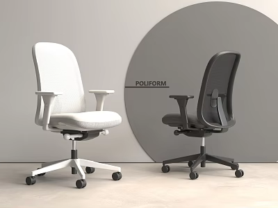 White and Black Modern Office Chairs with Sleek Design and Swivel Base 3d model