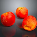 Fresh Juicy Ripe Red and Orange Peaches on Dark Background with Reflection