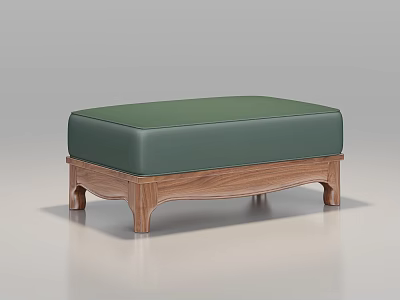 Stylish Modern Ottoman With Green Upholstery And Sturdy Wooden Legs 3d model