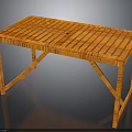 Modern Elegant Orange Wooden Table Featuring Slatted Top And Crossed Legs Design