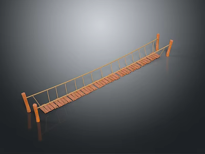 Outdoor Suspension Bridge Structure With Wooden Planks Rope Railings And Wooden Posts 3d model