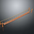 Outdoor Suspension Bridge Structure With Wooden Planks Rope Railings And Wooden Posts