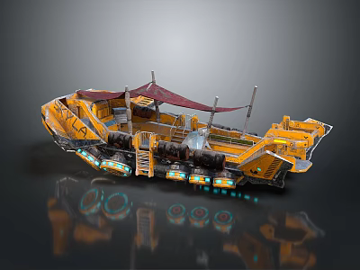 Futuristic Yellow Sci Fi Transport Vehicle With Red Canopy And Glowing Mechanical Parts 3d model