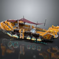 Futuristic Yellow Sci Fi Transport Vehicle With Red Canopy And Glowing Mechanical Parts