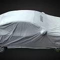 Gray Protective Car Cover Fully Covering Vehicle On Dark Background Surface 3d model
