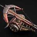 Ancient Medieval Ballista War Machine With Wooden Structure Metal Components Wheels And Arrow Design