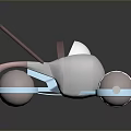 Cartoonish Toy Like Object With Pink Handle Gray Body And Blue Spherical Bases