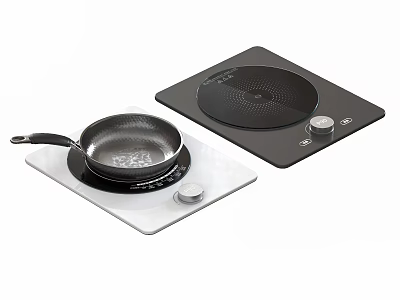 Practical White And Black Induction Cooktops With Non Stick Pan For Kitchen 3d model