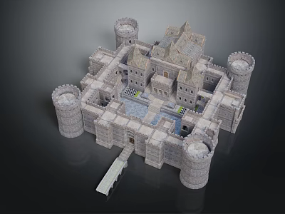 Ancient Architecture Medieval Castle Stone Structure With Tall Towers And Inner Courtyard 3d model