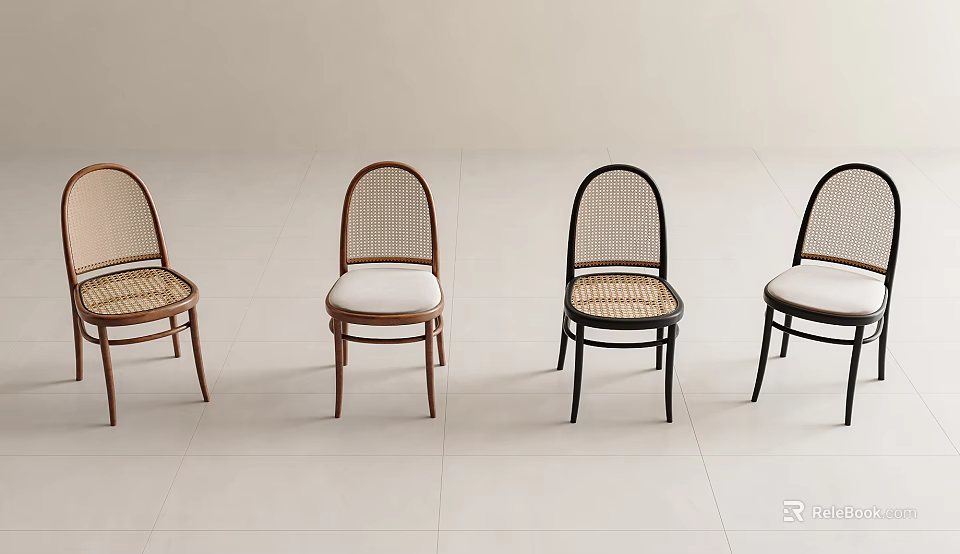 Modern Dining Chairs Featuring Rattan Back Design And Wooden Frame In Various Colors 3d model 