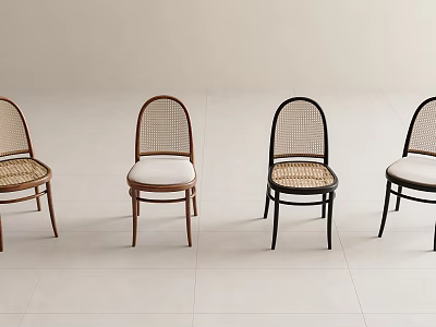 Modern Dining Chairs Featuring Rattan Back Design And Wooden Frame In Various Colors 3d model