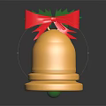 Shiny Golden Bell Christmas Decoration With Red Bow And Green Holly Leaves