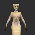 Fantasy Snake Woman With Yellow Scaled Body Crown Like Headpiece And Black Claws