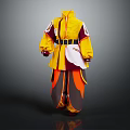 Stylish Yellow Outfit With Black Belt Red White Details And Orange Gray Brown Pants
