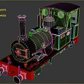 Vintage Green Steam Train Model With Black Chimney Red Base Headlights And Golden Details