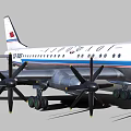Classic Passenger Aircraft With Four Propellers And Blue White Red Stripes
