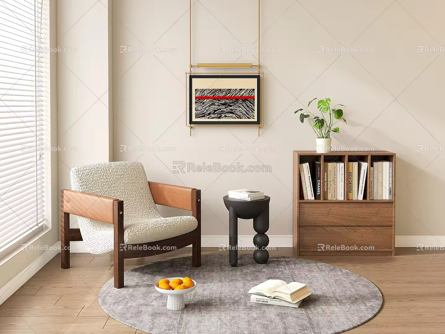 Middle-ancient style leisure sofa single sofa chair bookshelf side corner 3d model