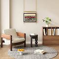 Middle-ancient style leisure sofa single sofa chair bookshelf side corner 3d model