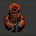 3D Model Red Mechanical Cannon With Wooden Structure Grated Base And Barrel