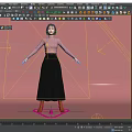 Woman in Pink Turtleneck Top Black Pleated Long Skirt Brown Boots on Pink Background
