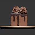 Rich Layered Chocolate Cake With Whipped Cream On Beige Plate