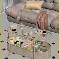 White Two Tiered Coffee Table with Open Book Flower Vase Storage Shelf and Snacks Drinks