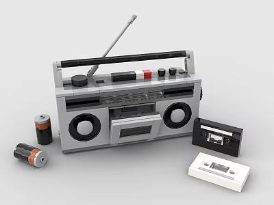 Detailed DIY Building Block Radio Model With Batteries Cassette Tapes and Small Box 3d model