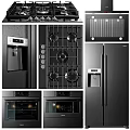 Modern Black Stainless Steel Kitchen Appliances With Gas Stove Refrigerator And Ovens