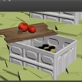 White Storage Boxes with Wooden Lids Holding Apples Bottles and Glasses on Grass