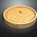 Traditional Round Bamboo Steamer Lid With Woven Pattern Wooden Frame And Metal Clasp