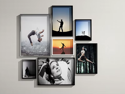 Gallery Wall Display Of Figure Paintings With Various Human Poses And Silhouettes 3d model