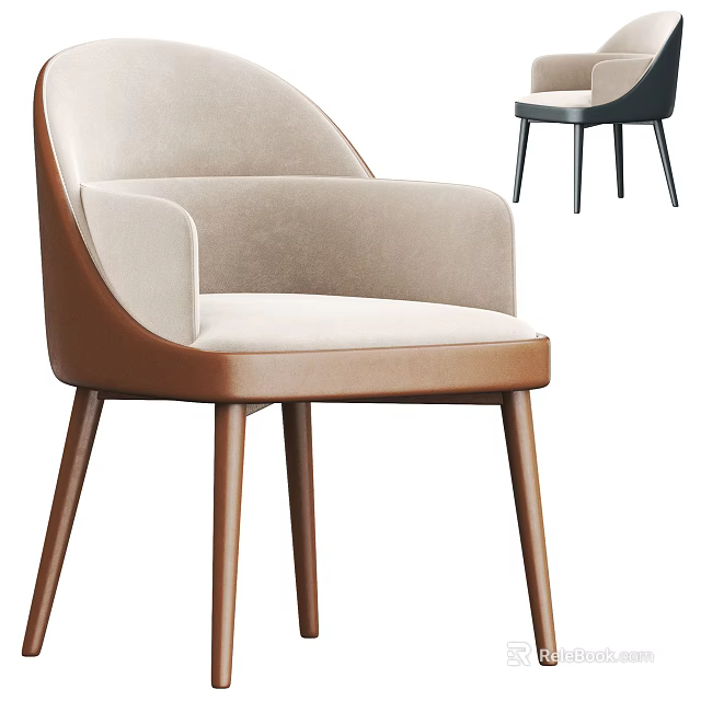 Stylish Modern Dining Chair Featuring Beige Fabric Seat Wooden Legs And Black Color Option 3d model 