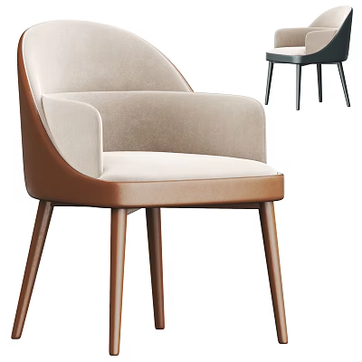 Stylish Modern Dining Chair Featuring Beige Fabric Seat Wooden Legs And Black Color Option 3d model