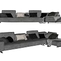 Modern Gray Fabric Large Sectional Sofa With Modular Design Plush Pillows And Ottoman 3d model