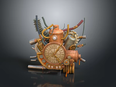 Steampunk Style Mechanical Decorative Household Item With Gears Pipes And Clock 3d model