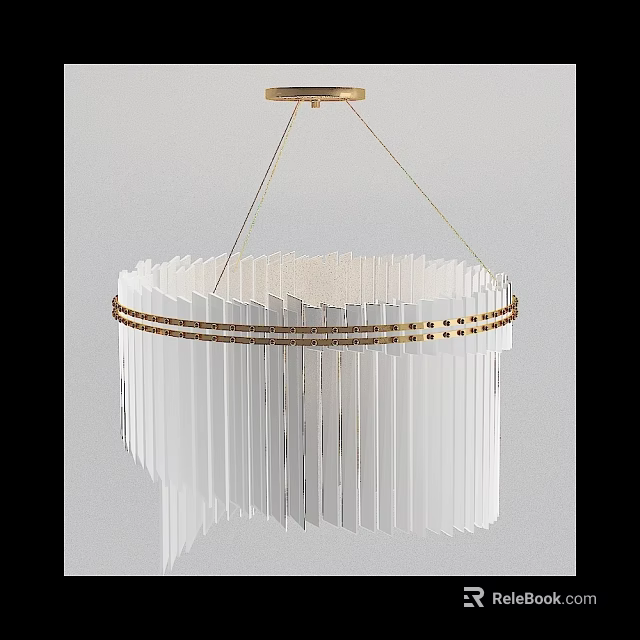 Elegant Modern Crystal Chandelier With White Hanging Strips And Gold Accents 3d model 