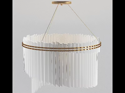 Elegant Modern Crystal Chandelier With White Hanging Strips And Gold Accents 3d model