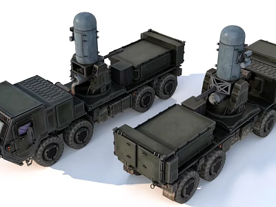 Military Functional Vehicles With Large Radar Equipment On Heavy Duty Truck Chassis 3d model