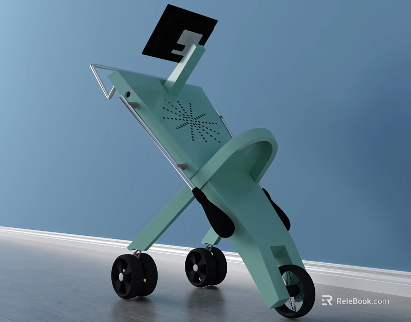 Light Green Modern Mobile Public Facility With Tilted Panel And Black Wheels 3d model