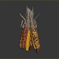 Wooden Clothespins Holding Colorful Decorative Corn Ears On Dark Background
