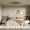 Elegant Classic Bedroom Interior Design With Upholstered Headboard Nightstands Decorative Ceiling Rug And Wall Art