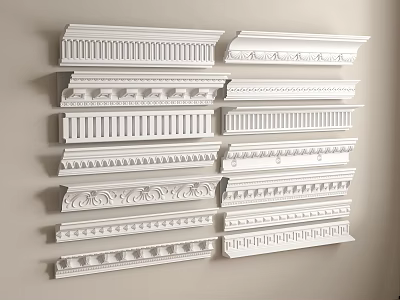 White Decorative Lines With Various Ornate Patterns For Interior Wall Design 3d model