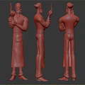 Three Angles View Of Bearded Character 3D Model Holding Gun With Hat Vest And Apron