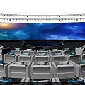 Modern Auditorium Interior Design With Large Curved Screen Round Stage And Audience Seats