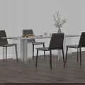 Modern Dining Table Set With Marble Top Four Chairs Wooden Floor White Blinds