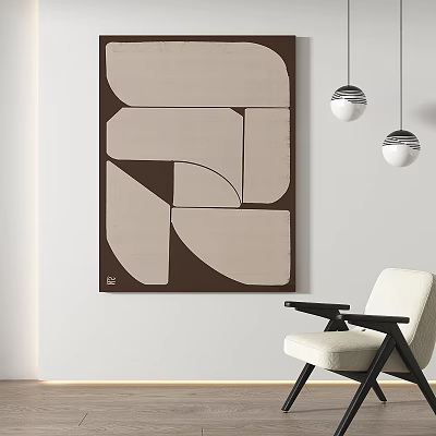 Modern Interior With Abstract Geometric Painting White Chair And Spherical Pendant Lights 3d model