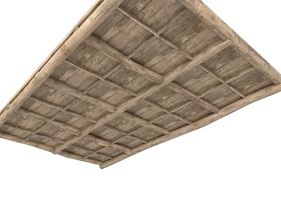Wooden Grid Ceiling Design With Natural Beam Structure And Rustic Texture 3d model