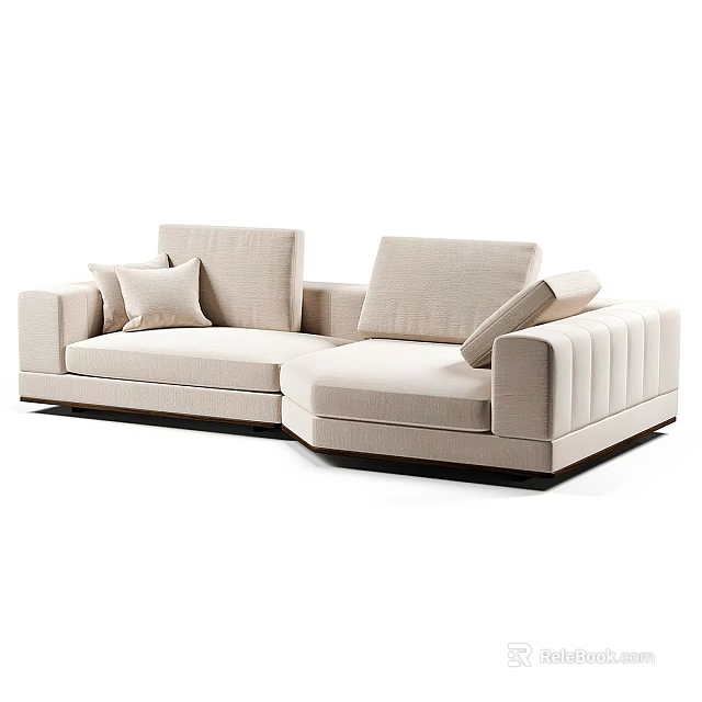 Modern Beige Fabric Sectional Sofa with Plush Pillows Streamlined Armrests and Sturdy Base 3d model