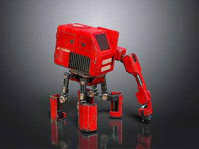 Red Mechanical Robot With Industrial Legs And Vintage Arm Design 3d model